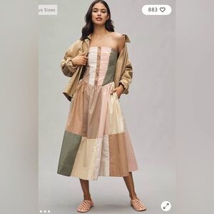 NWT $188 Anthropologie Maeve Strapless Drop-Waist A-Line Midi Dress XSP